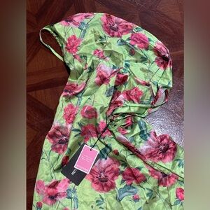 Green Floral Print Satin Cowl Neck Maxi Dress size 12